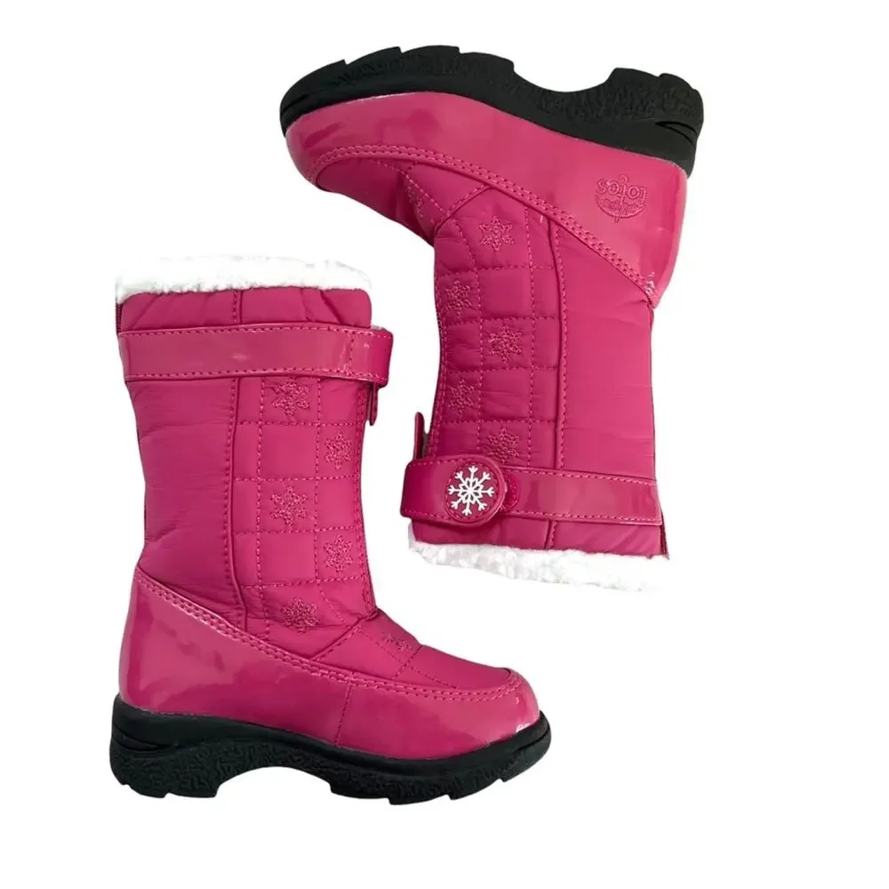 Totes Snow Boots Pink Quilted  Front Zip Faux Fur Winter Warm Boot Sz 7 Frozen